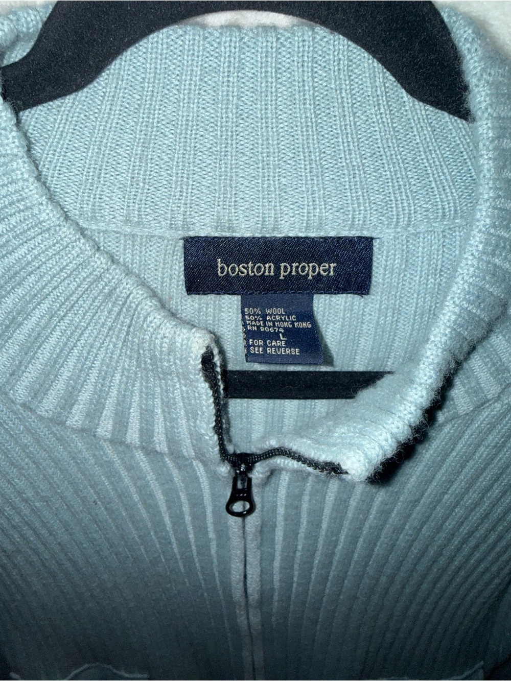 Boston Proper Pale Blue Ribbed Zip Cardigan - Picture 3 of 4
